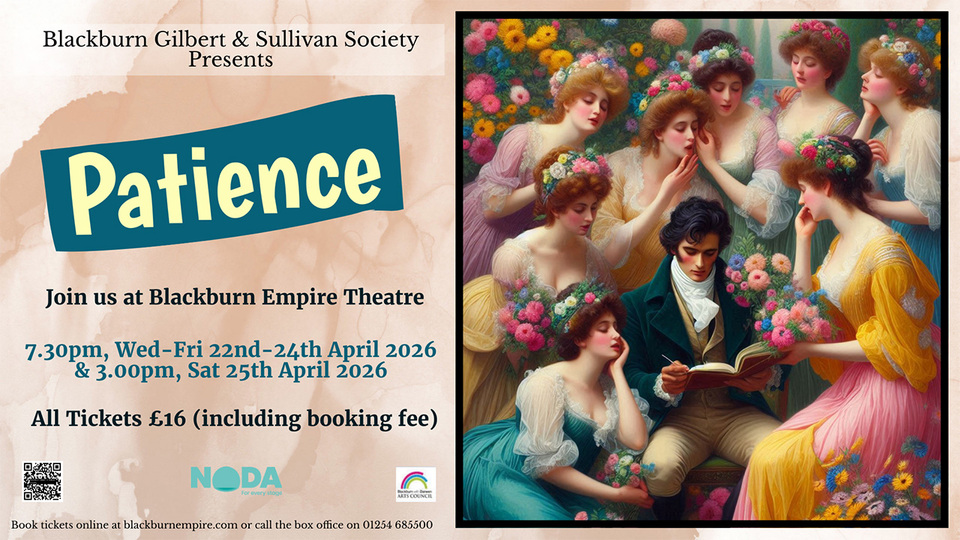 Promotional image for the show '
          Patience
        ' in April 2026 at [Theatre Name].