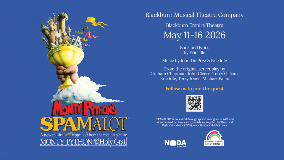 Promotional image for the show 'SPAMALOT' in May 2026 at Blackburn Empire Theatre.