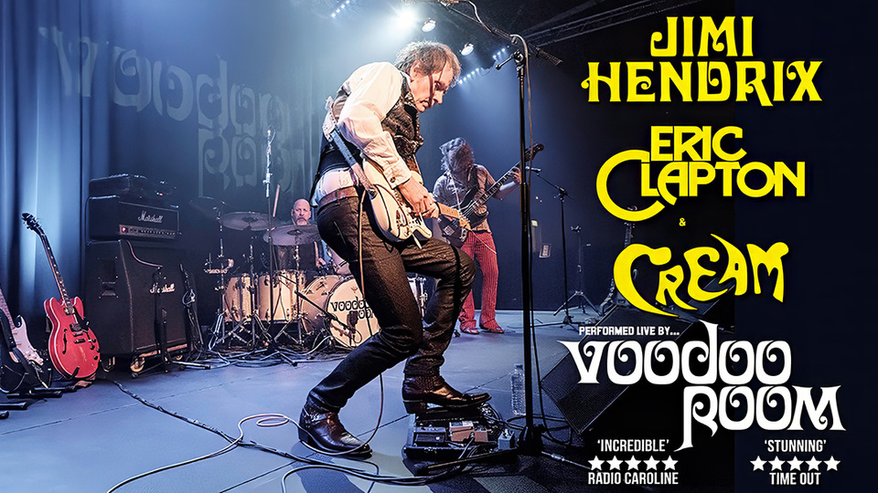 Promotional image for the show '
          Voodoo Room: A Night of Hendrix, Clapton & Cream
        ' in November 2026 at [Theatre Name].