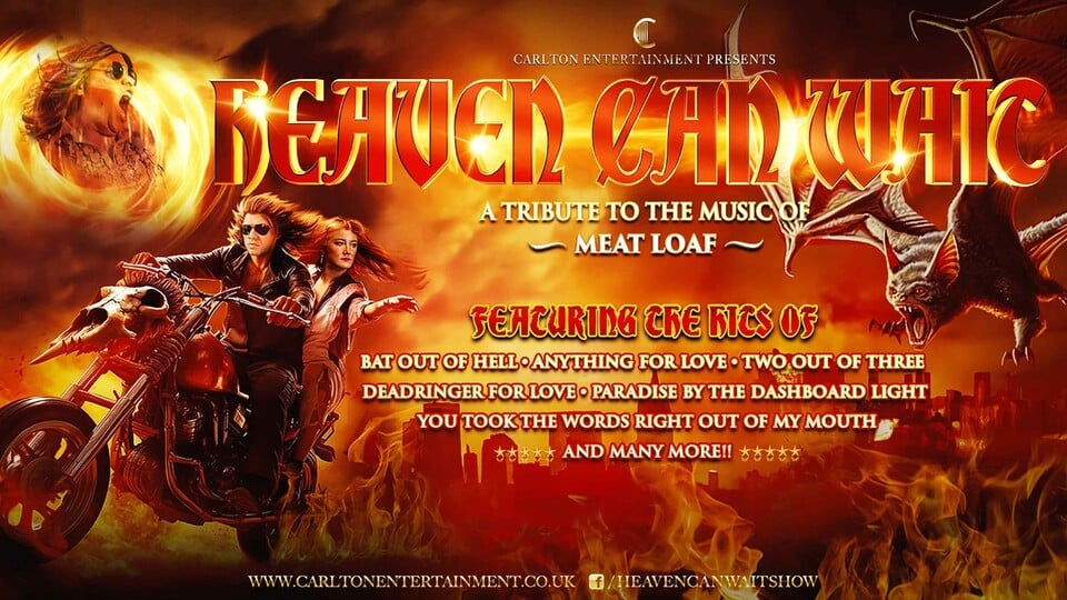 Promotional image for the show 'Heaven Can Wait - A Tribute to the Music of Meat Loaf' in August 2026 at Blackburn Empire Theatre.