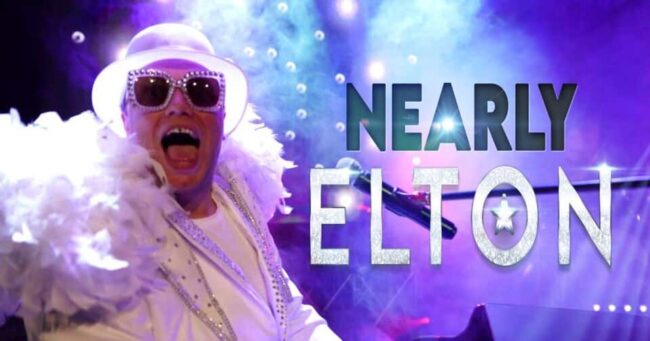 Promotional image for the show 'Nearly Elton - The Ultimate Tribute Show to Elton John' in April 2027 at Blackburn Empire Theatre.