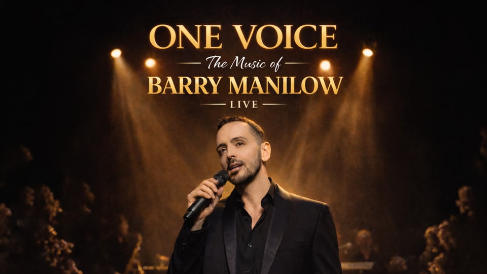 Promotional image for the show 'ONE VOICE – The Music of Barry Manilow' in September 2026 at Blackburn Empire Theatre.