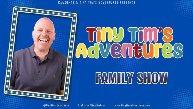 Promotional image for the show 'Tiny Tim’s Family Adventure' in September 2027 at Blackburn Empire Theatre.