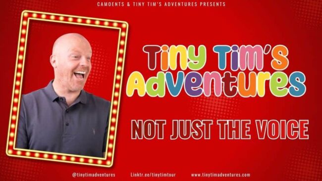 Promotional image for the show 'Tiny Tim’s Stand Up Adventure' in September 2027 at Blackburn Empire Theatre.