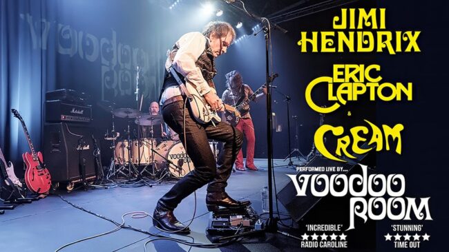 Promotional image for the show 'Voodoo Room: A Night of Hendrix, Clapton & Cream' in November 2026 at Blackburn Empire Theatre.