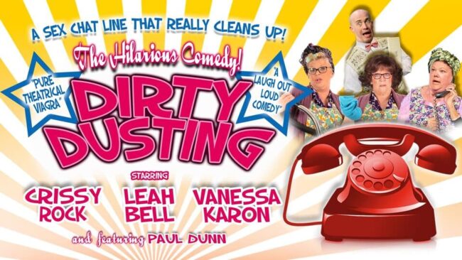 Promotional image for the show 'Dirty Dusting' in February 2027 at Blackburn Empire Theatre.