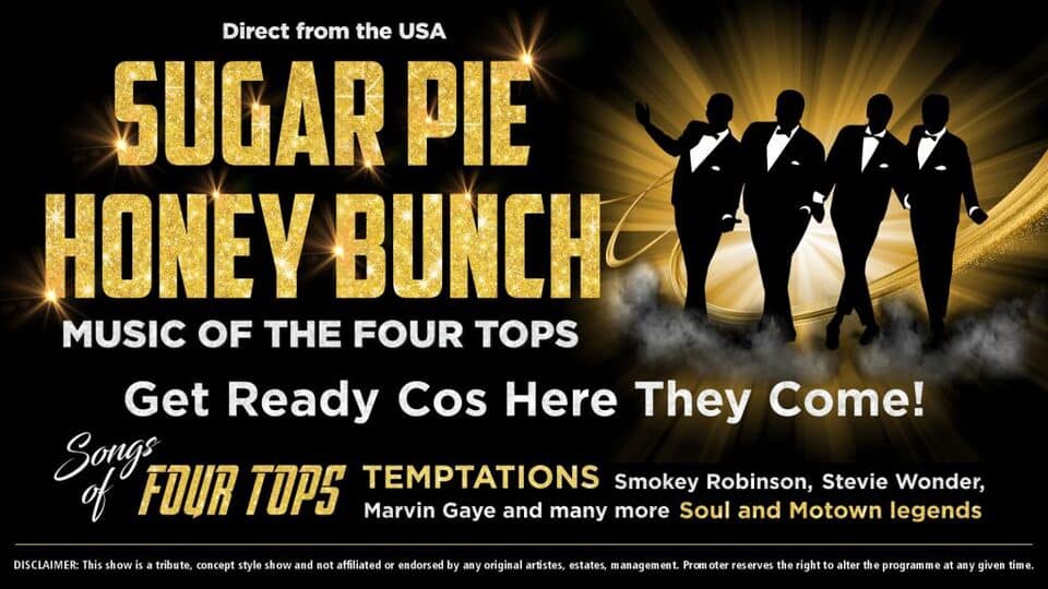 Promotional image for the show 'Sugar Pie Honey Bunch' in September 2027 at Blackburn Empire Theatre.
