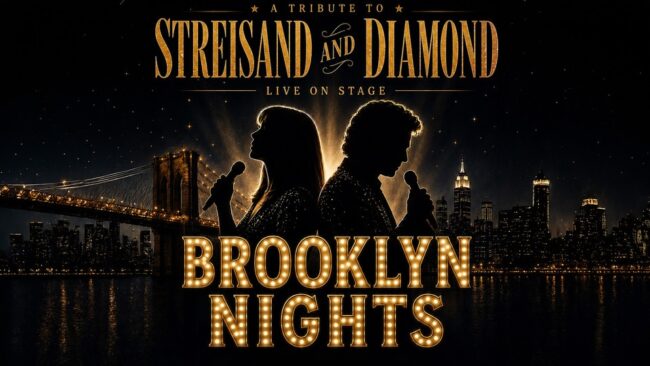 Promotional image for the show 'Brooklyn Nights - A Tribute to Streisand & Diamond' in September 2027 at Blackburn Empire Theatre.