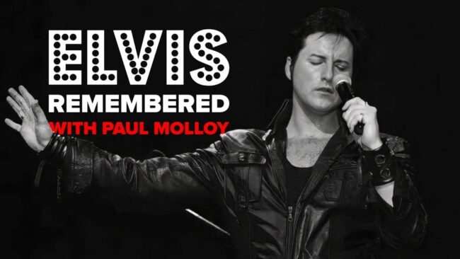 Promotional image for the show 'Elvis Remembered with Paul Molloy' in August 2027 at Blackburn Empire Theatre.